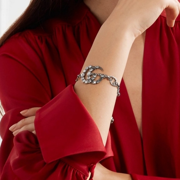 Gucci Marmont Silverl GG Crystal Embellished Bracelet With free $380 brooch - Picture 2 of 7